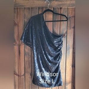 Windsor Black One Shoulder Sequins Mini Dress sz L